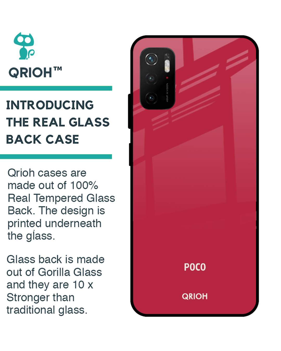 Shop Solo Maroon Glass Case For Poco M3 Pro-Back