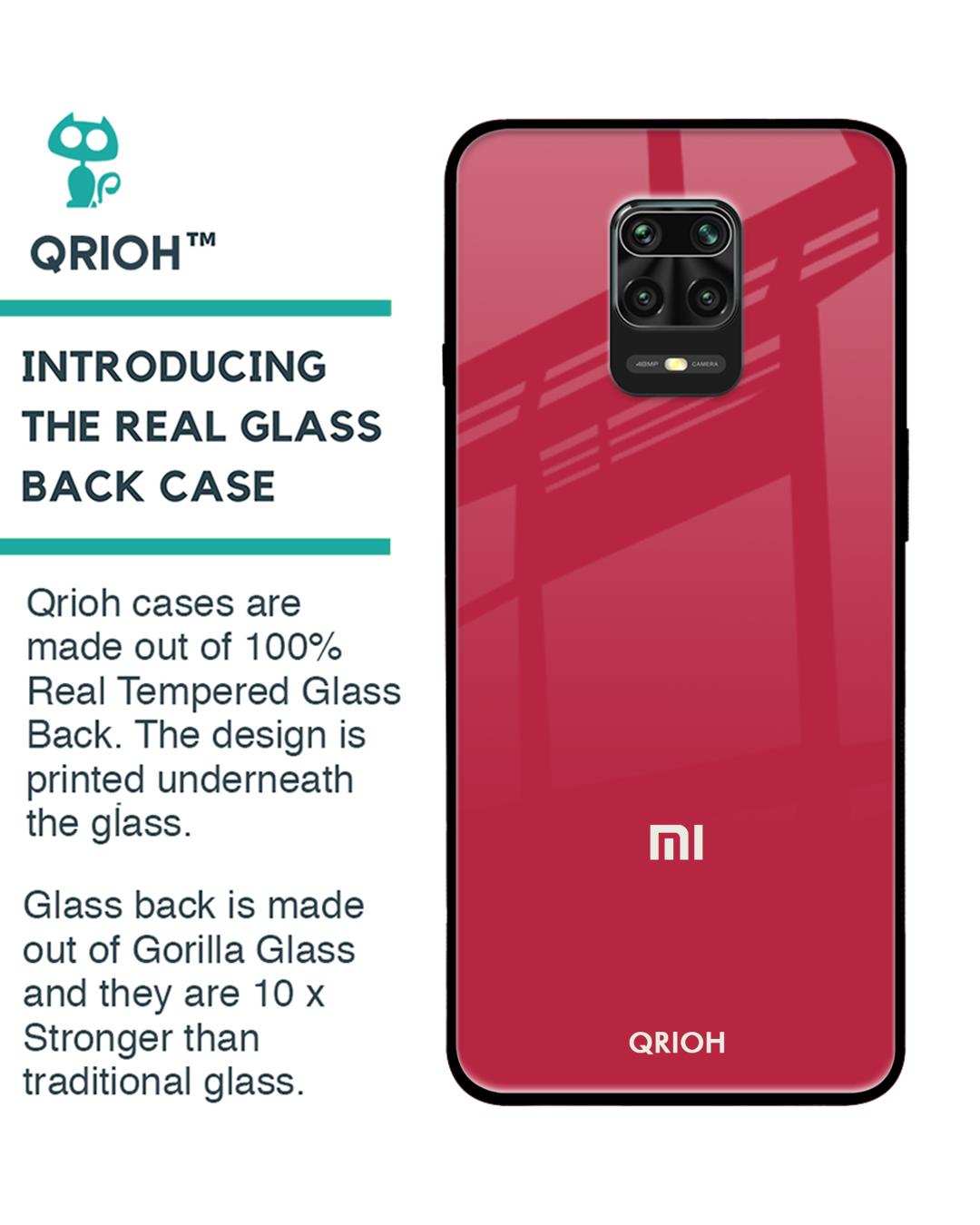 Shop Solo Maroon Glass Case For Redmi Note 9 Pro-Back