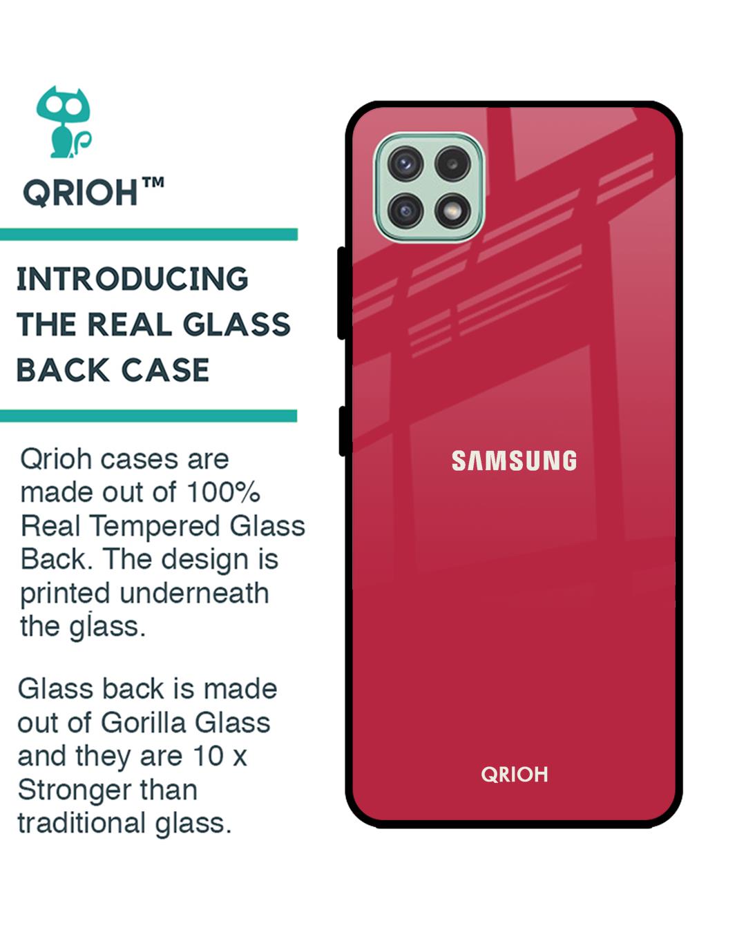 Shop Solo Maroon Glass Case For Samsung Galaxy A22 5g-Back