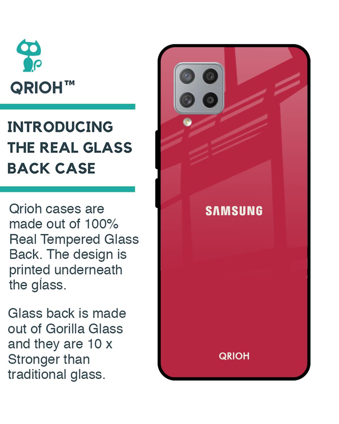 Shop Solo Maroon Glass Case For Samsung Galaxy M42-Back