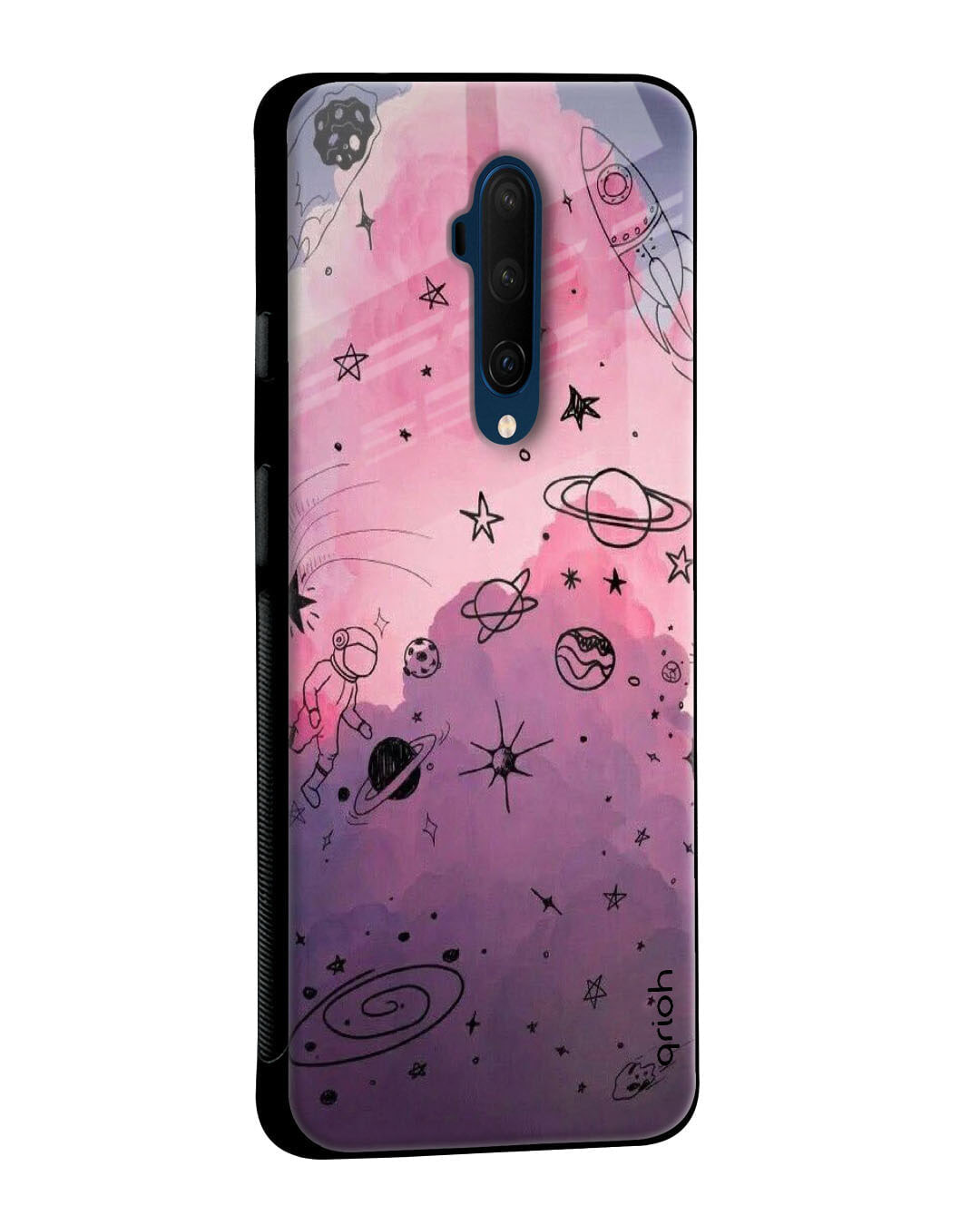 Shop Space Doodles Glass Case For Oneplus 7t-Back