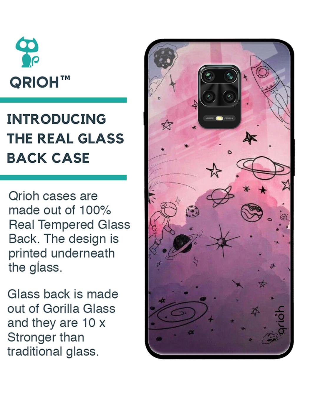Shop Space Doodles Glass Case For Redmi Note 9 Pro-Back