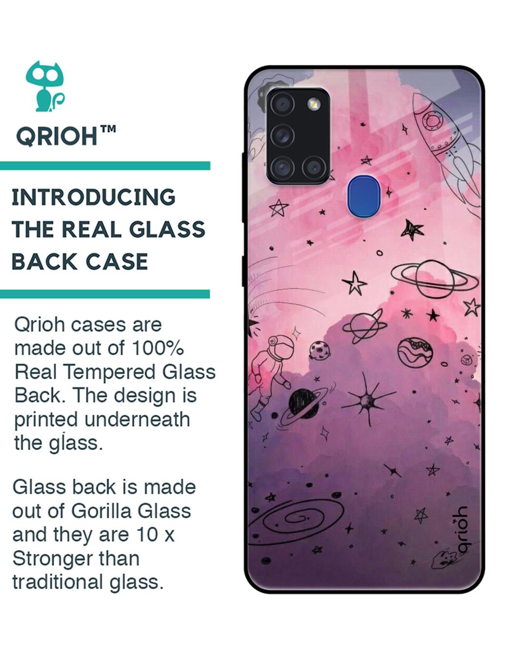 Shop Space Doodles Glass Case For Samsung Galaxy A21s-Back