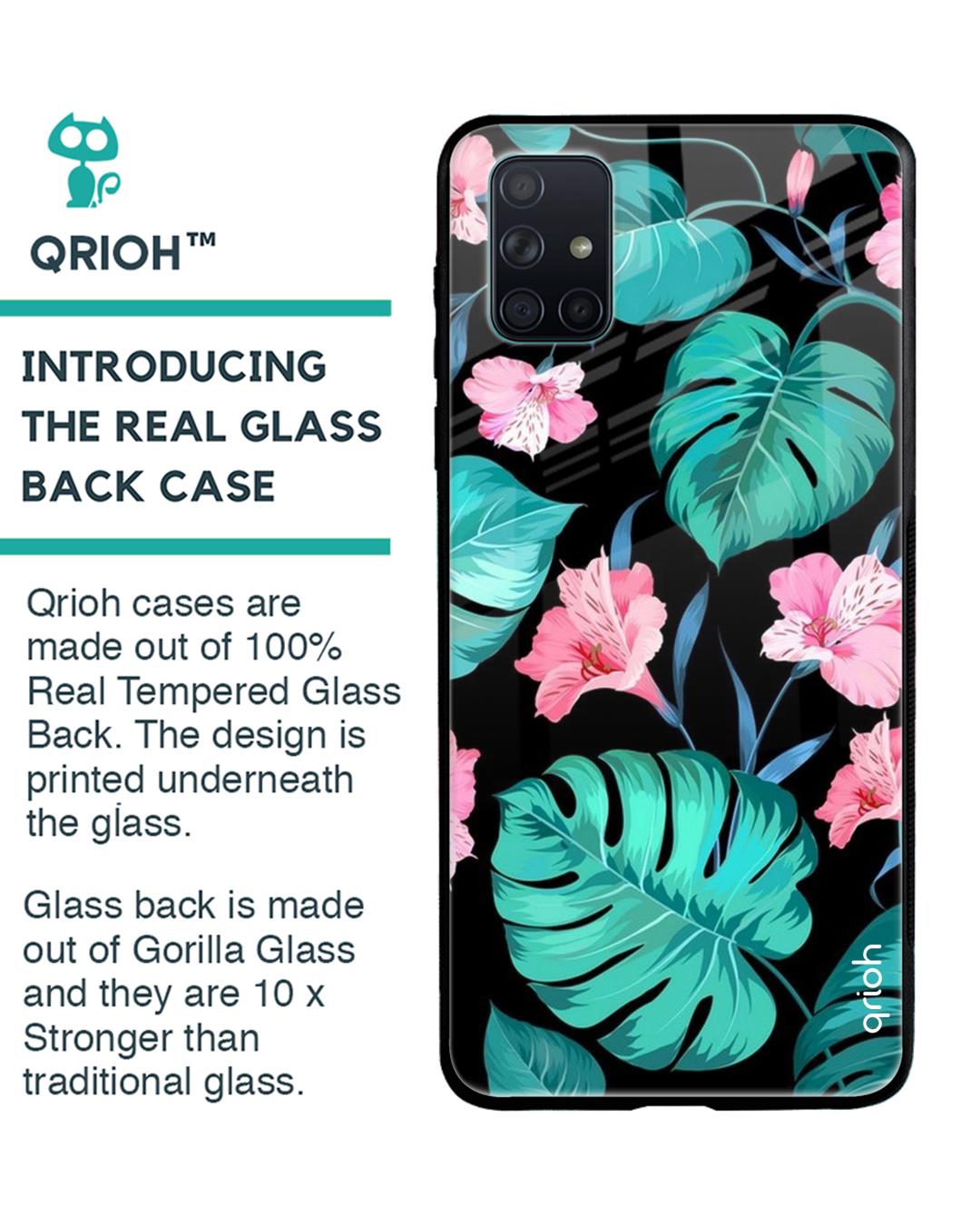 Shop Samsung Galaxy A51 Tropical Leaves & Pink Flowers Glass Case-Back