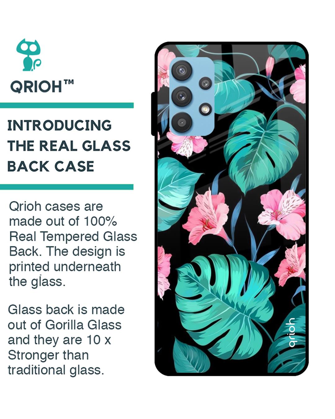 Shop Tropical Leaves & Pink Flowers Glass Case For Samsung Galaxy A52-Back