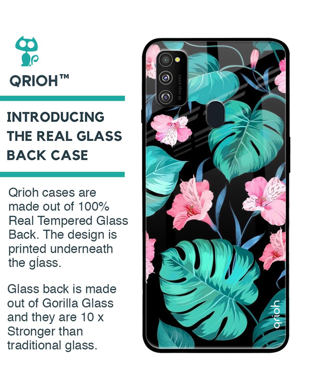 Shop Samsung Galaxy M30s Tropical Leaves & Pink Flowers Glass Case-Back