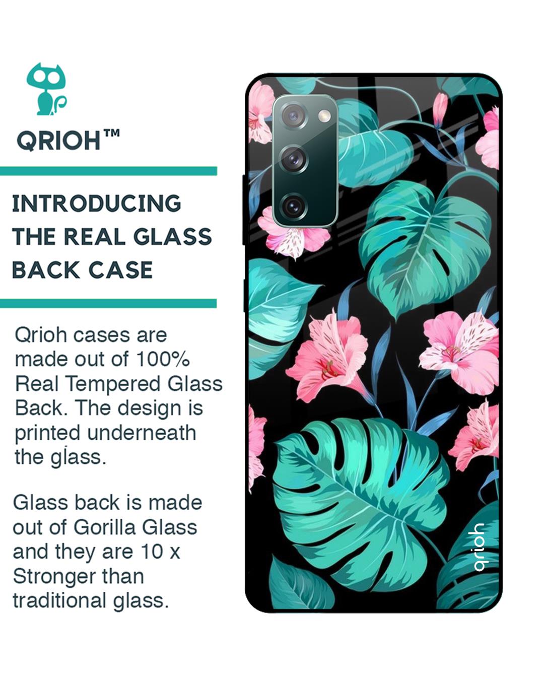 Shop Tropical Leaves & Pink Flowers Glass Case For Samsung Galaxy S20 Fe-Back