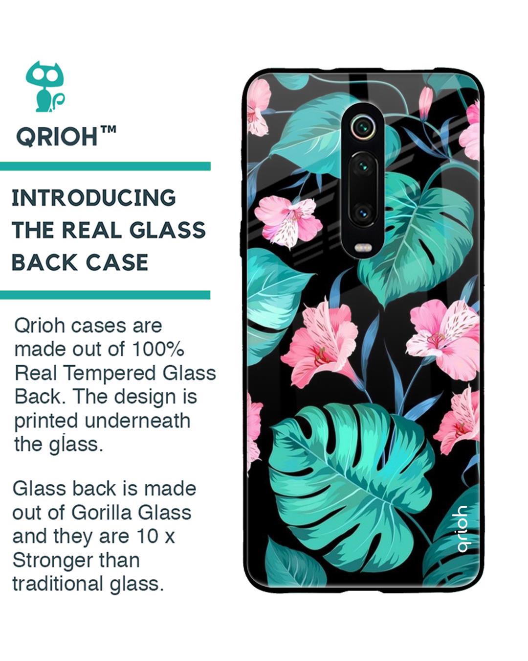 Shop Xiaomi Redmi K20 Pro Tropical Leaves & Pink Flowers Glass Case-Back