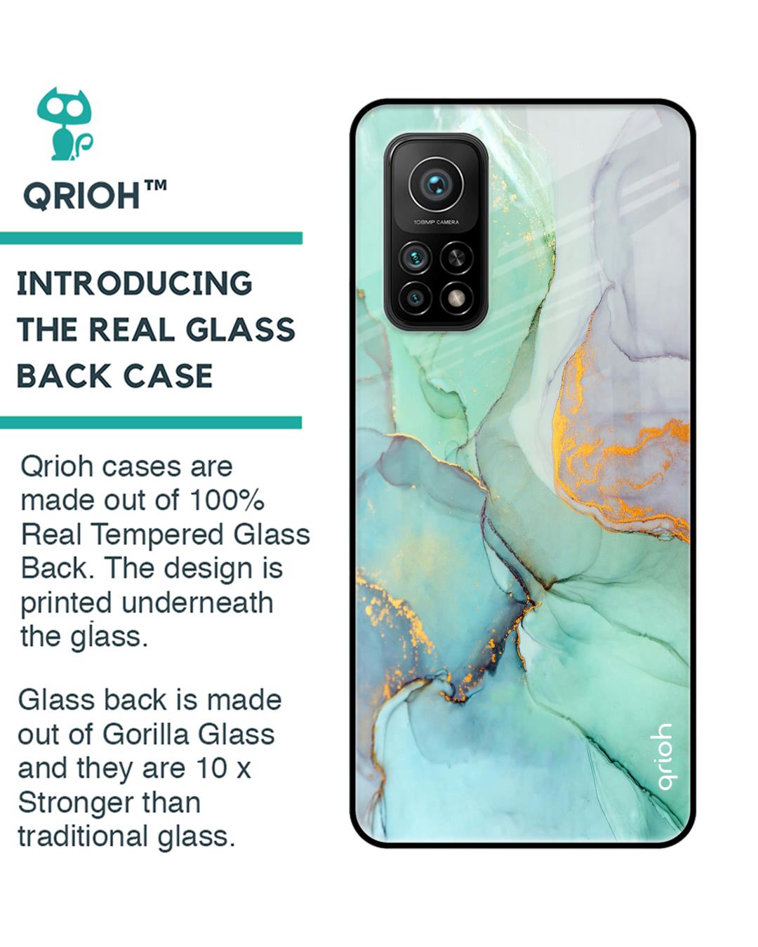 Shop Green Marble Glass Case For Xiaomi Mi 10t-Back