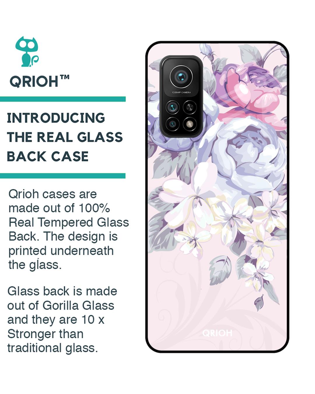 Shop Elegant Floral Glass Case For Xiaomi Mi 10t Pro-Back