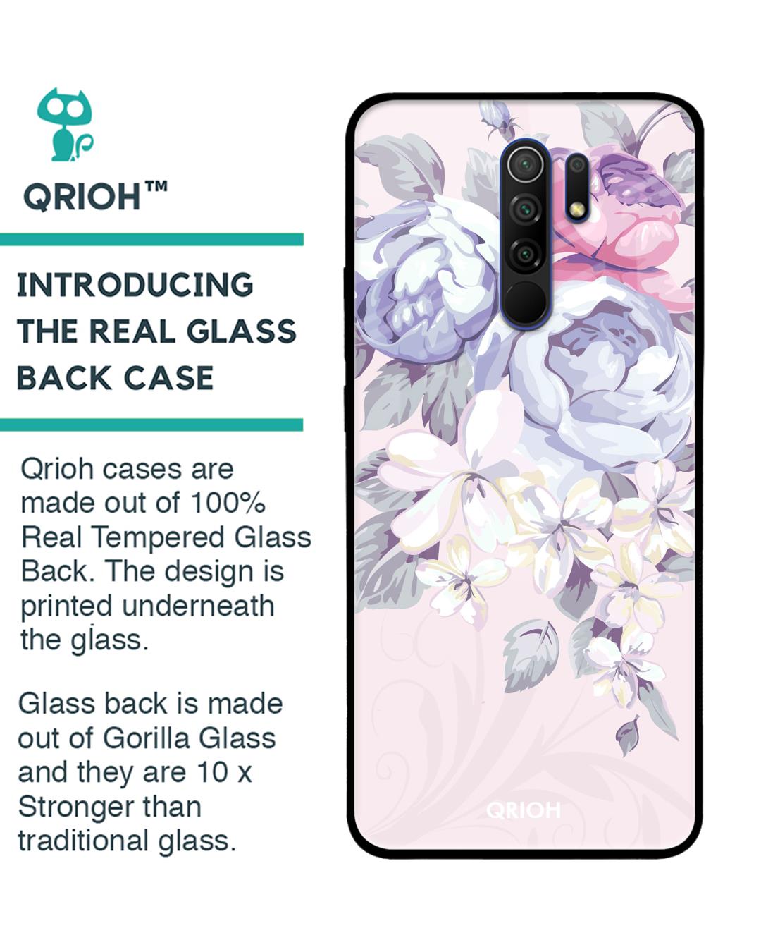 Shop Elegant Floral Glass Case For Xiaomi Redmi 9 Prime-Back