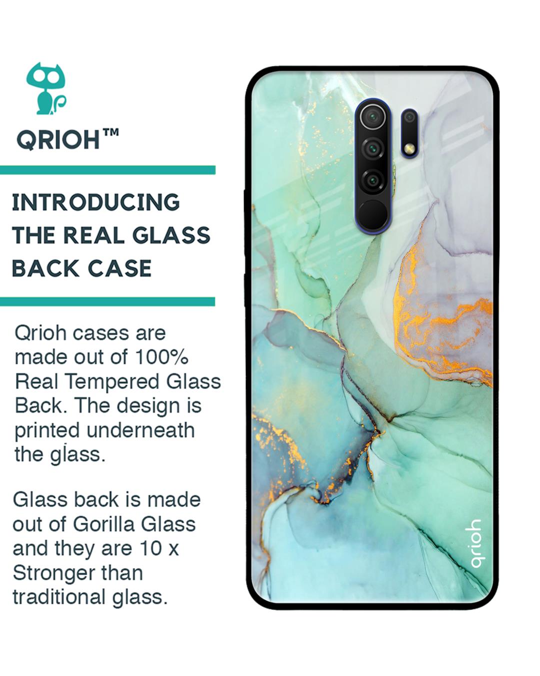 Shop Green Marble Glass Case For Xiaomi Redmi 9 Prime-Back