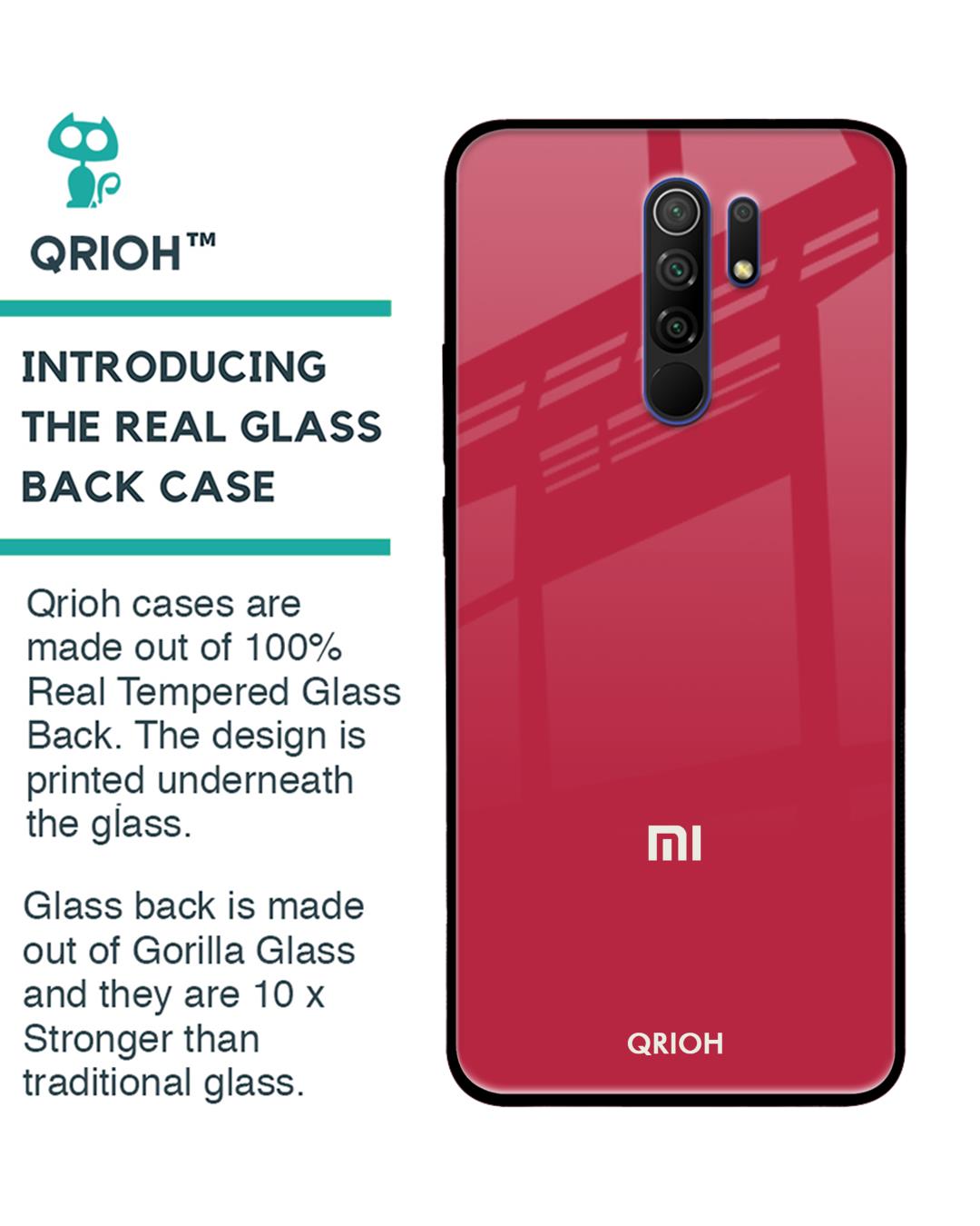 Shop Solo Maroon Glass Case For Xiaomi Redmi 9 Prime-Back