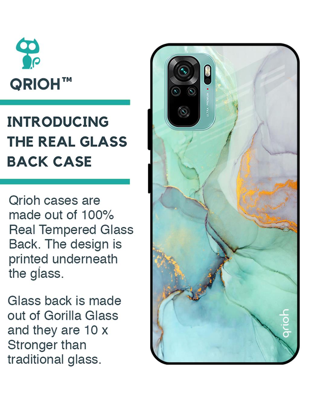 Shop Green Marble Glass Case For Xiaomi Redmi Note 10s-Back