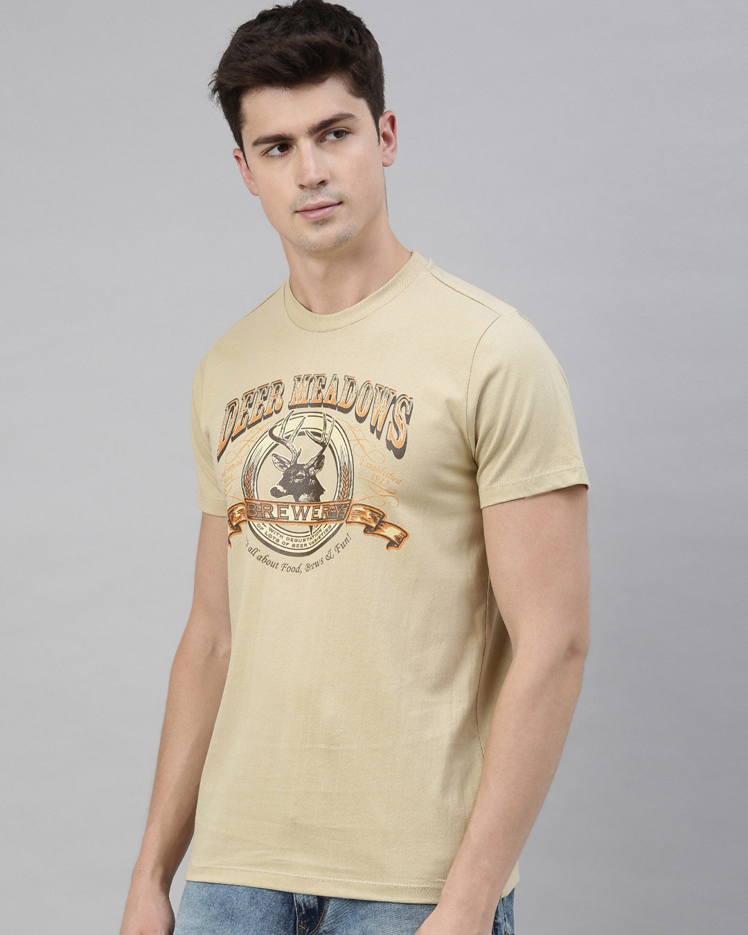 Shop Men's Beige Organic Cotton Half Sleeves T-Shirt-Back