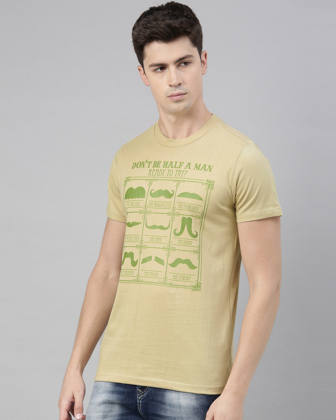 Shop Men's Beige Organic Cotton Half Sleeves T-Shirt-Back