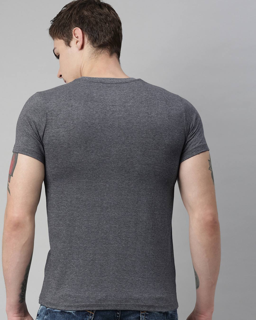 Shop Men's Charcoal Organic Cotton Half Sleeves T-Shirt-Back