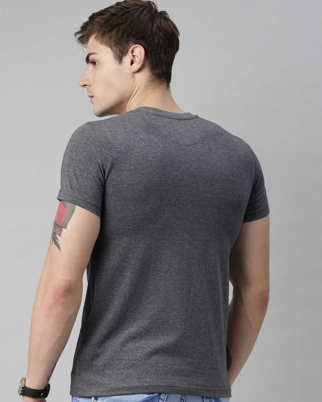 Shop Men's Charcoal Organic Cotton Half Sleeves T-Shirt-Back
