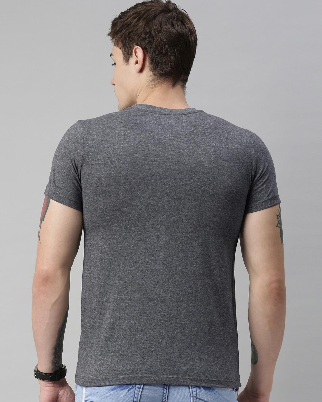 Shop Men's Charcoal Organic Cotton Half Sleeves T-Shirt-Back