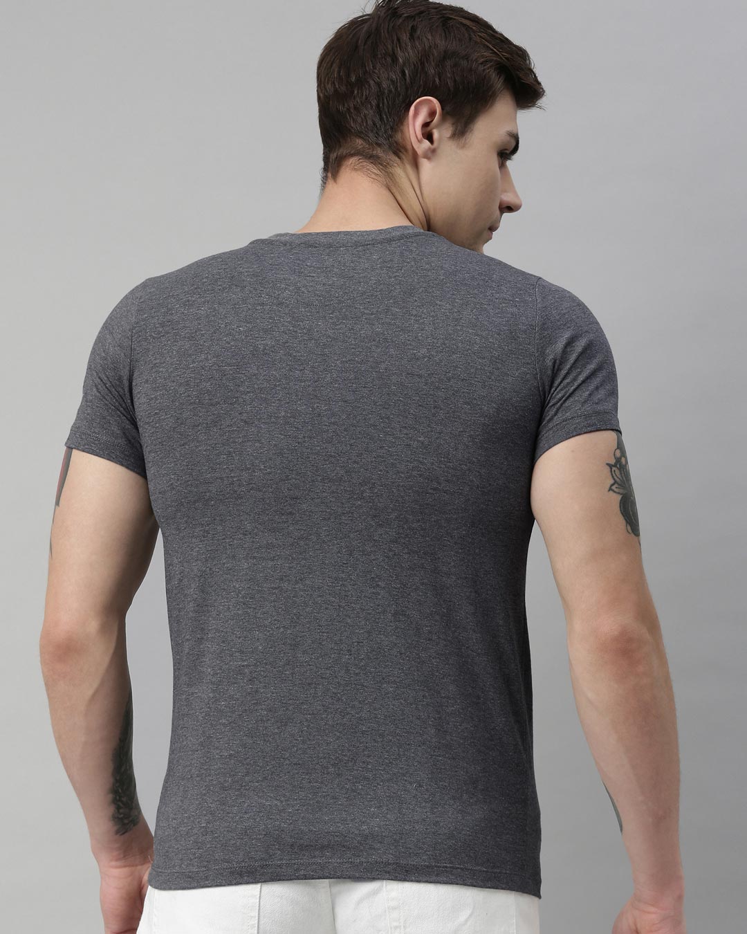 Shop Men's Charcoal Organic Cotton Half Sleeves T-Shirt-Back