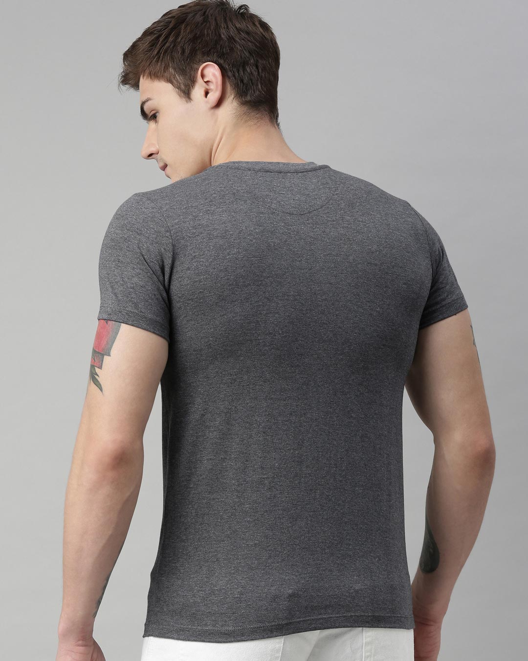 Shop Men's Charcoal Organic Cotton Half Sleeves T-Shirt-Back