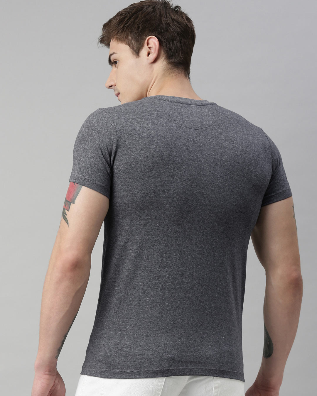 Shop Men's Charcoal Organic Cotton Half Sleeves T-Shirt-Back