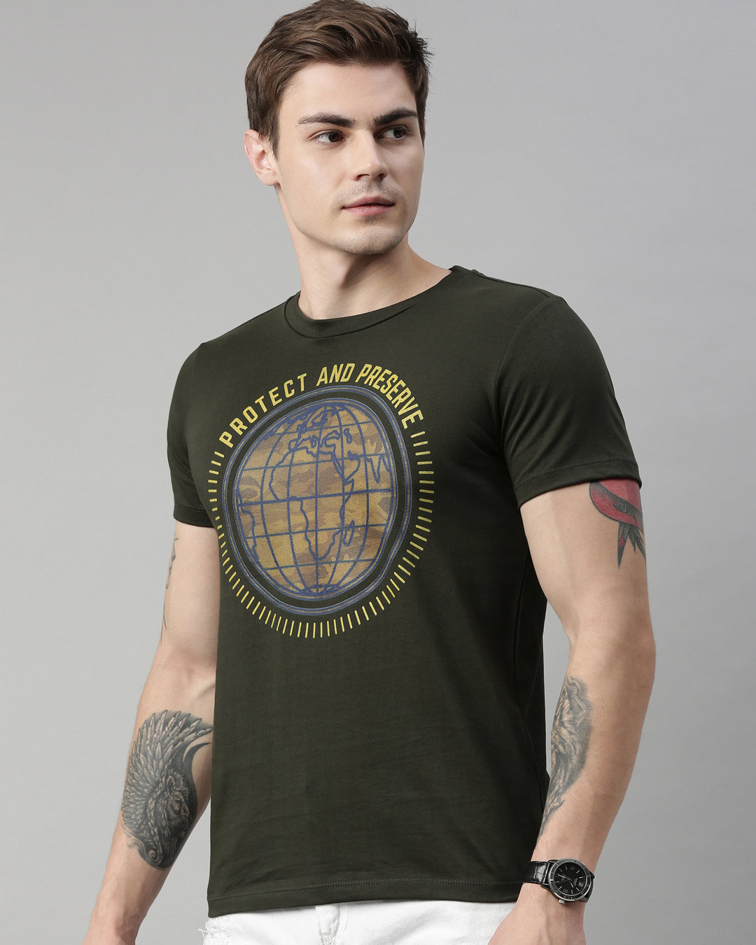 Shop Men's Green Organic Cotton Half Sleeves T-Shirt-Back