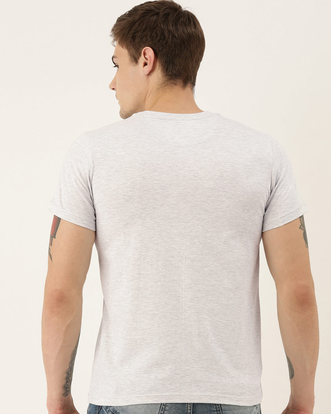 Shop Men's Grey Melange Organic Cotton Half Sleeves T-Shirt-Back