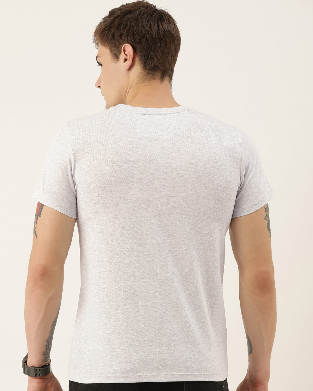 Shop Men's Grey Melange Organic Cotton Half Sleeves T-Shirt-Back
