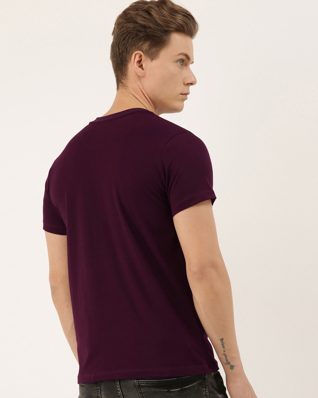 Shop Men's Maroon Organic Cotton Half Sleeves T-Shirt-Back