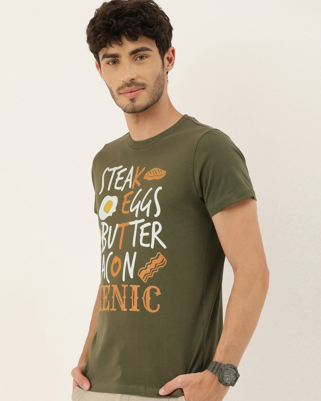 Shop Men's Olive Organic Cotton Half Sleeves Graphic Printed T-Shirt-Back