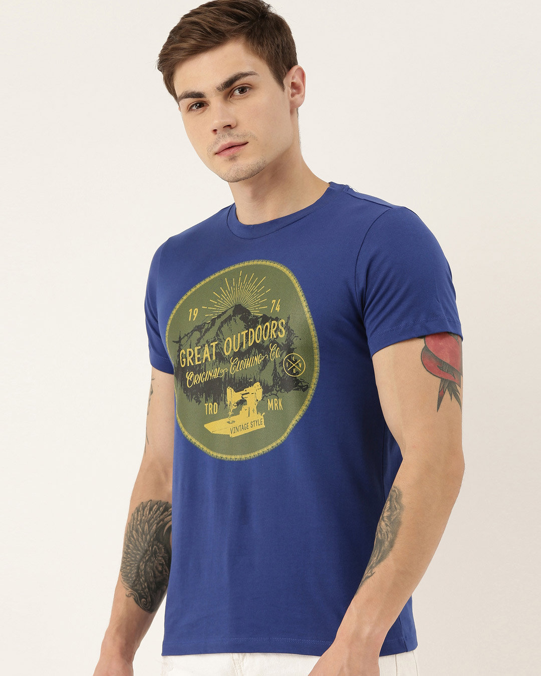 Shop Men's Plus Size Blue Organic Cotton Half Sleeves T-Shirt-Back