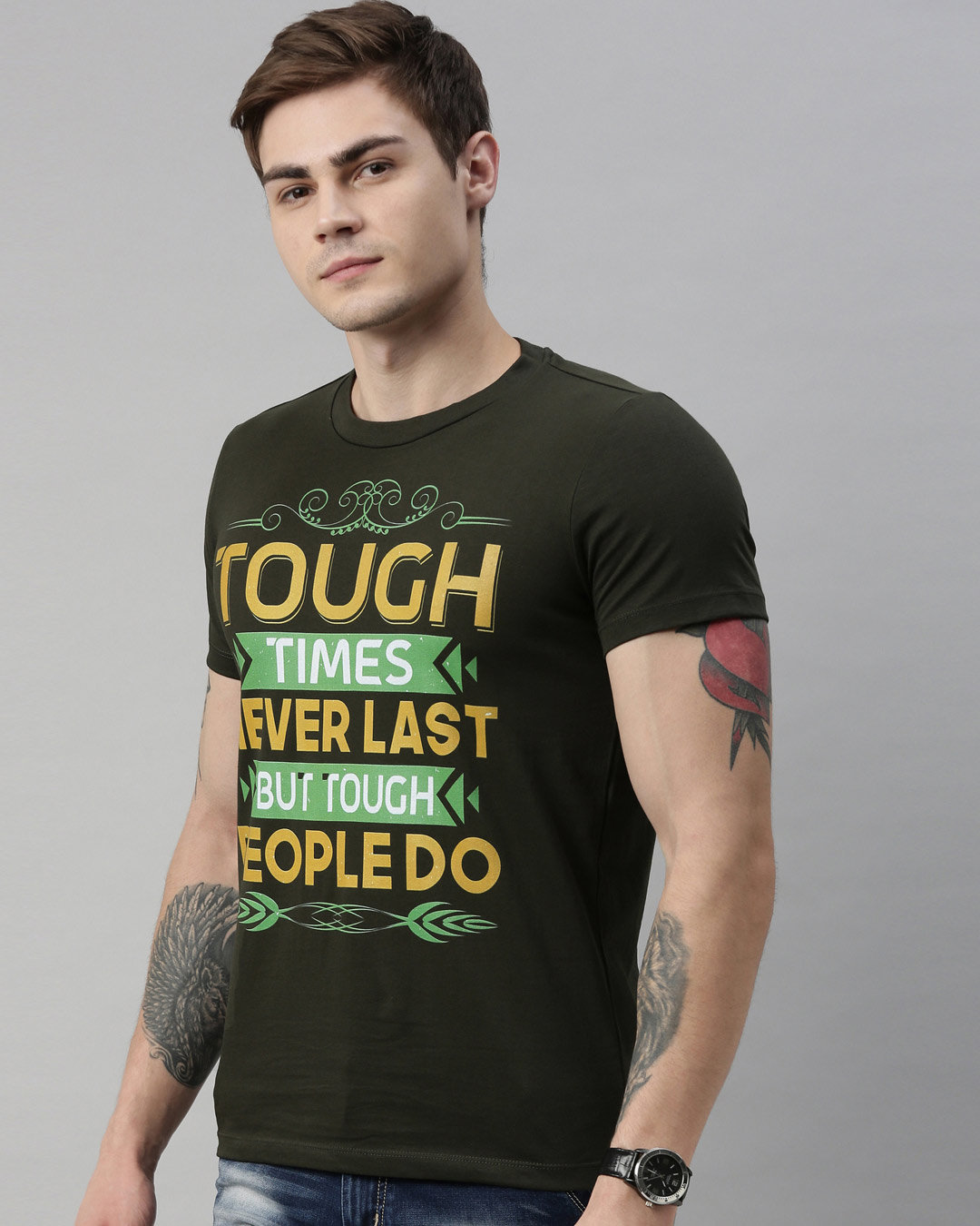 Shop Men's Plus Size Green Organic Cotton Half Sleeves T-Shirt-Back