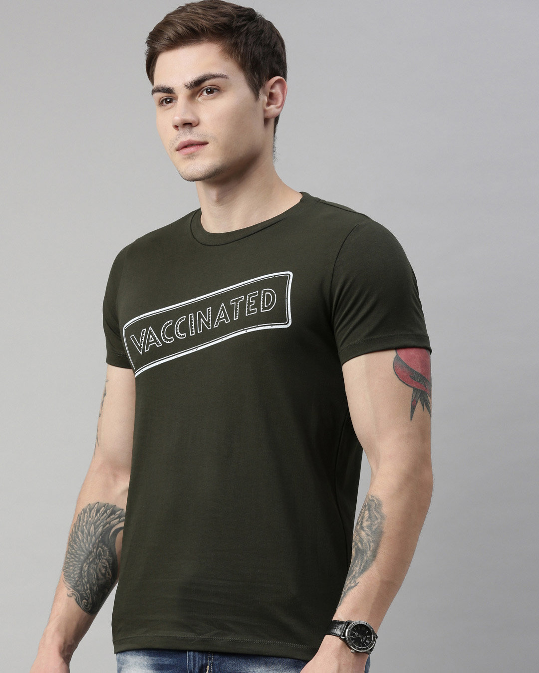 Shop Men's Plus Size Green Organic Cotton Half Sleeves T-Shirt-Back