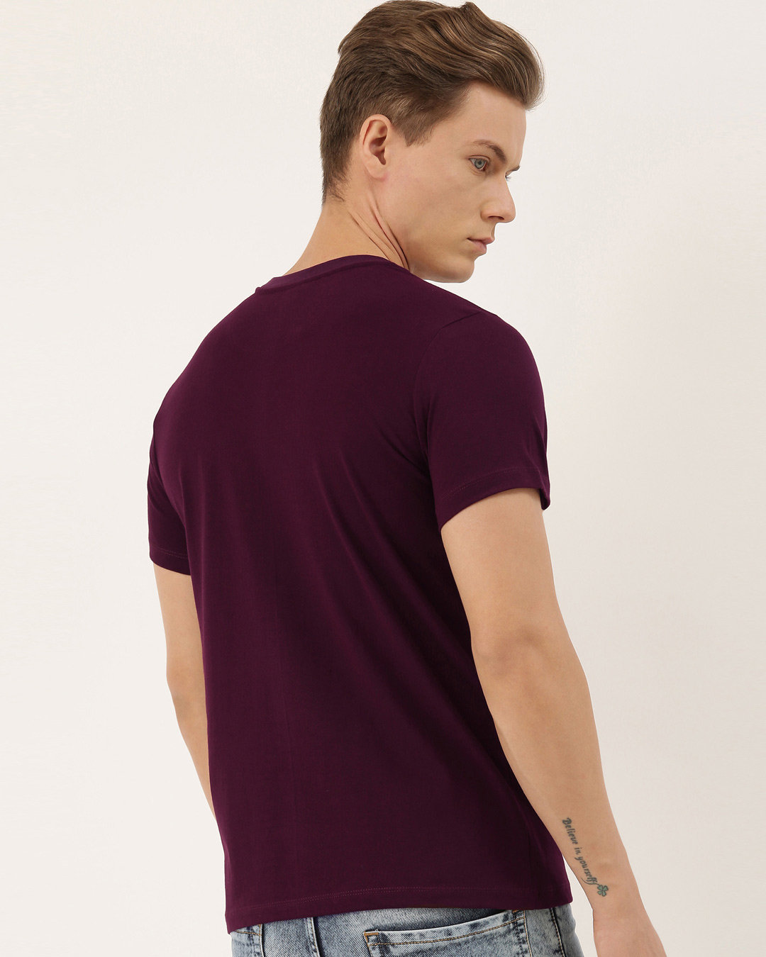Shop Men's Plus Size Maroon Organic Cotton Half Sleeves T-Shirt-Back