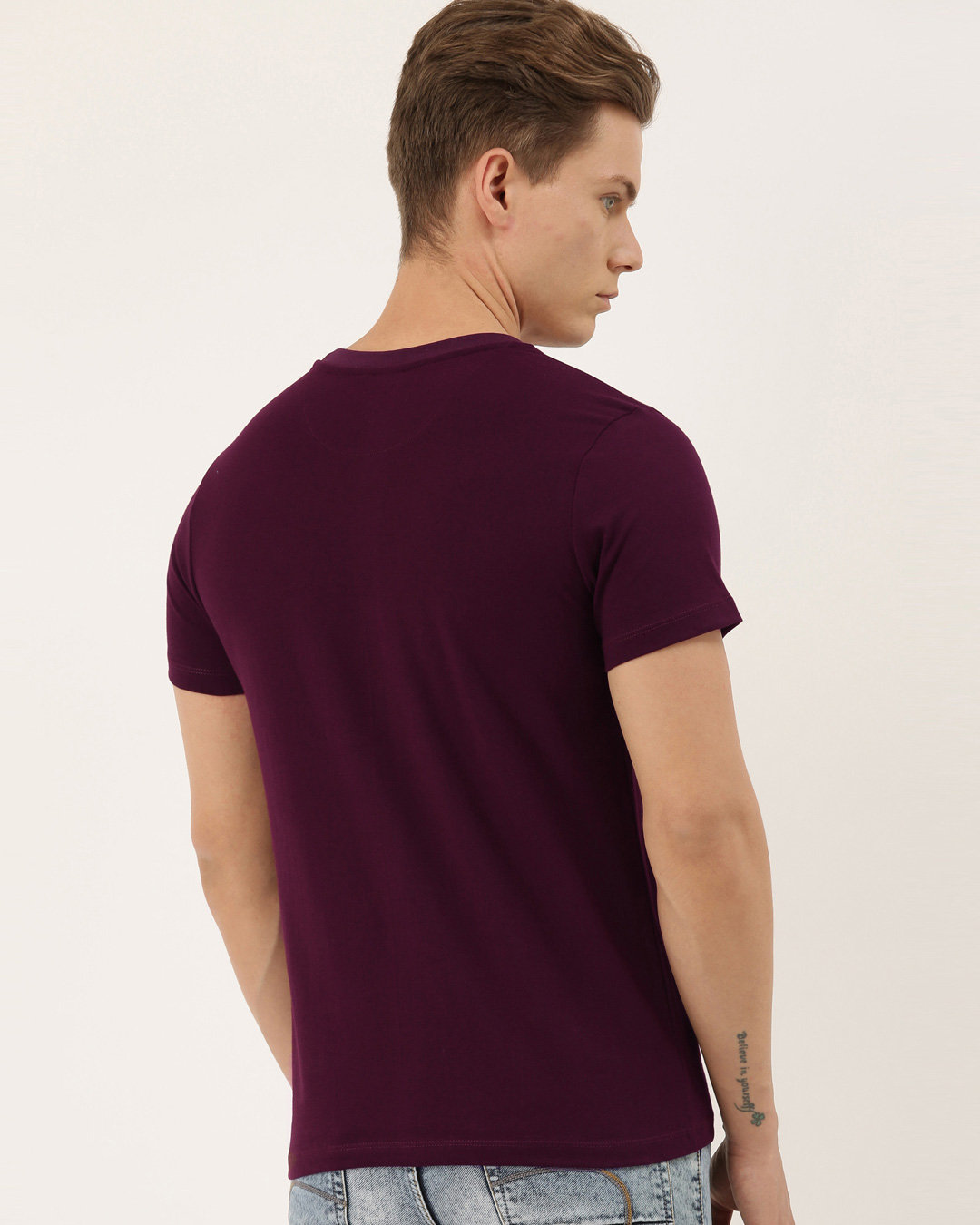Shop Men's Plus Size Maroon Organic Cotton Half Sleeves T-Shirt-Back