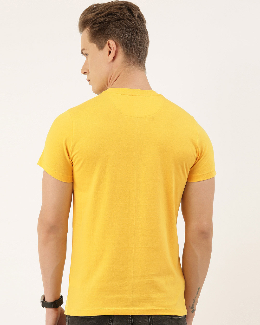 Shop Men's Plus Size Mustard Organic Cotton Half Sleeves T-Shirt-Back