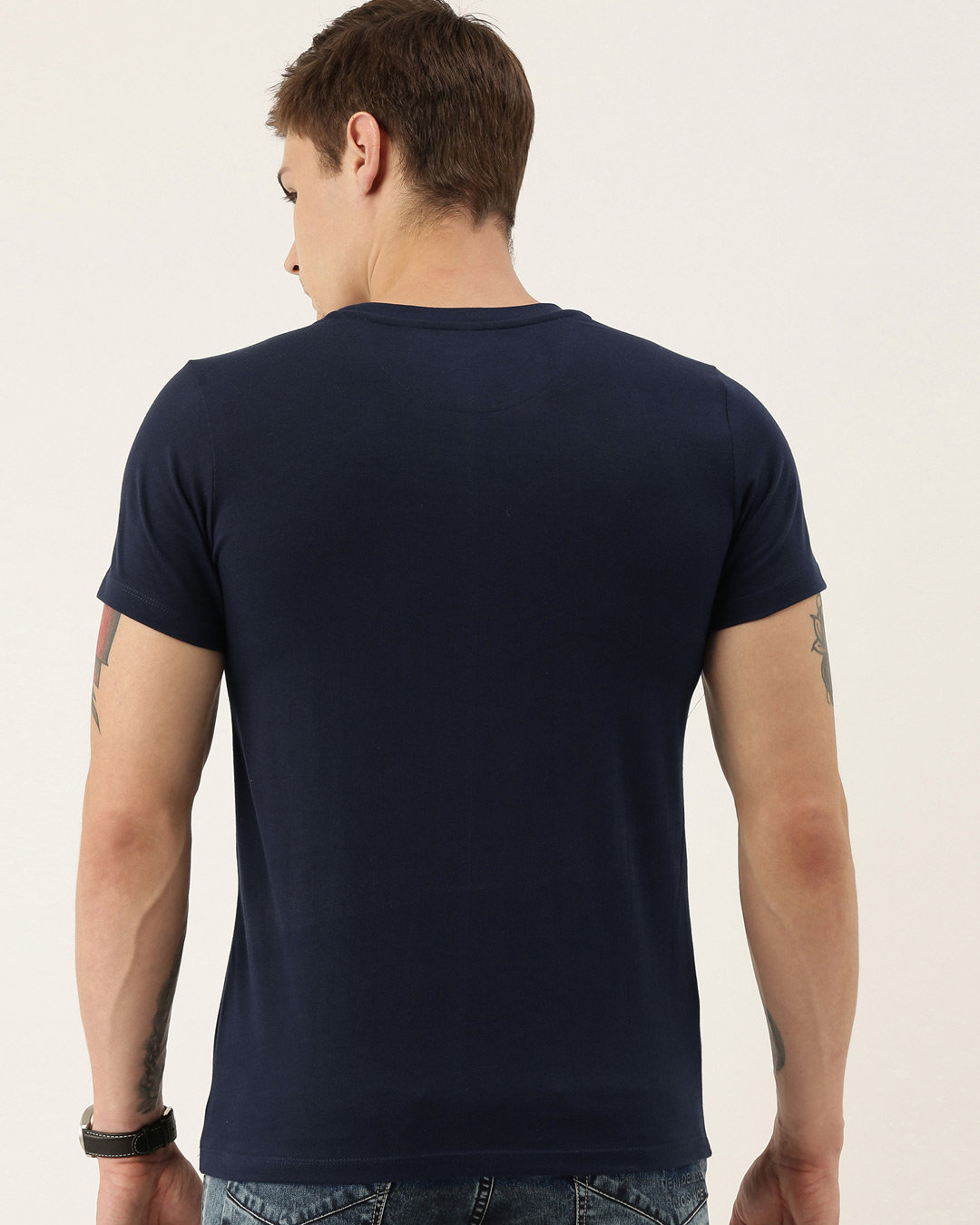 Shop Men's Plus Size Navy Organic Cotton Half Sleeves T-Shirt-Back