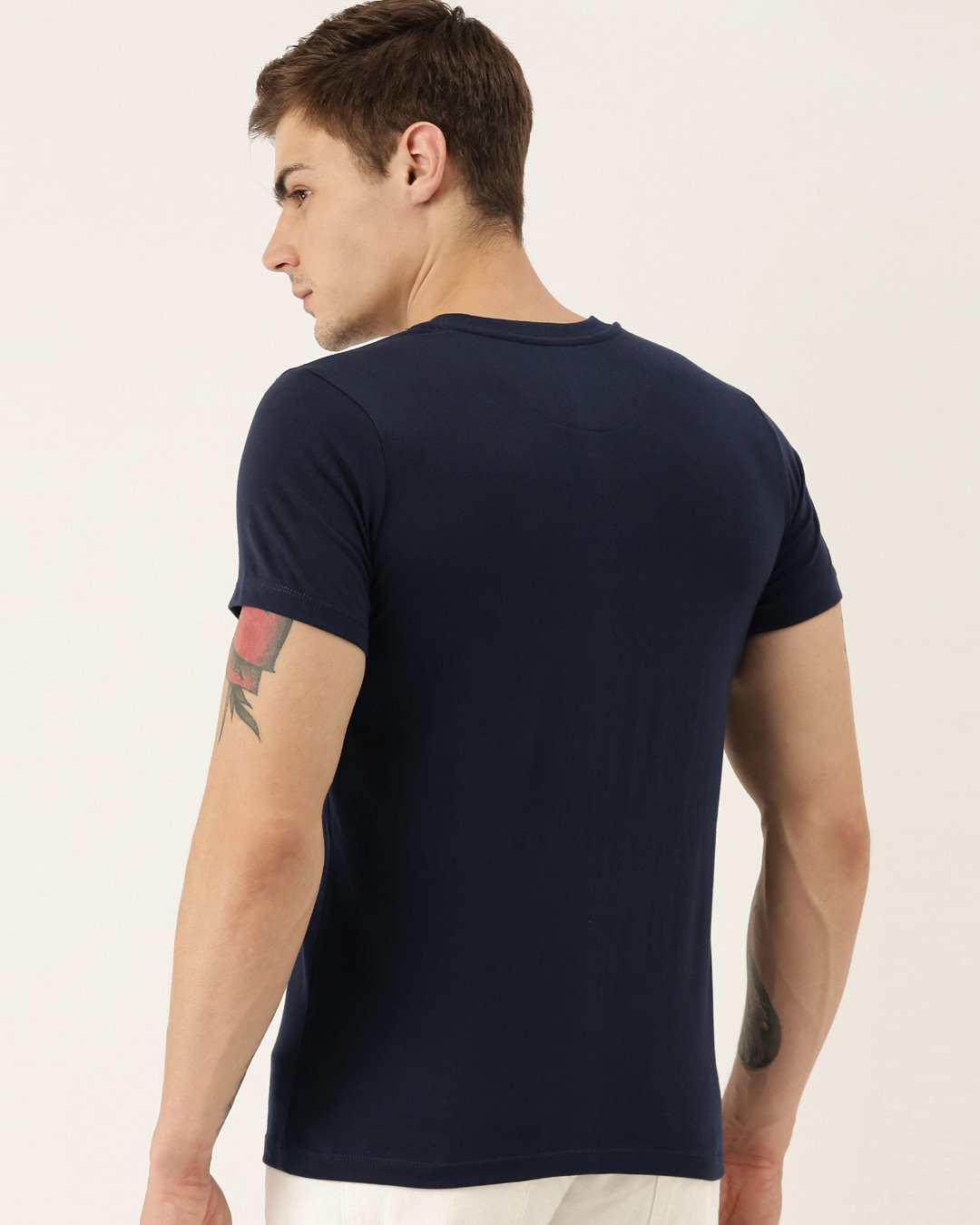 Shop Men's Plus Size Navy Organic Cotton Half Sleeves T-Shirt-Back