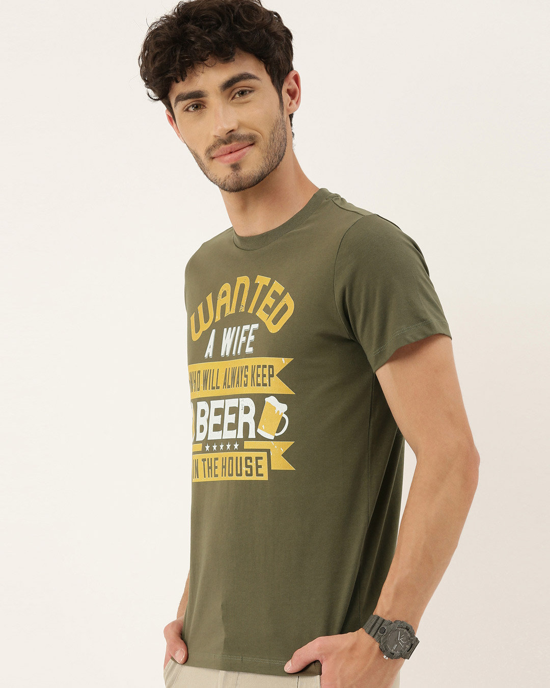 Shop Men's Plus Size Olive Organic Cotton Half Sleeves Graphic Printed T-Shirt-Back