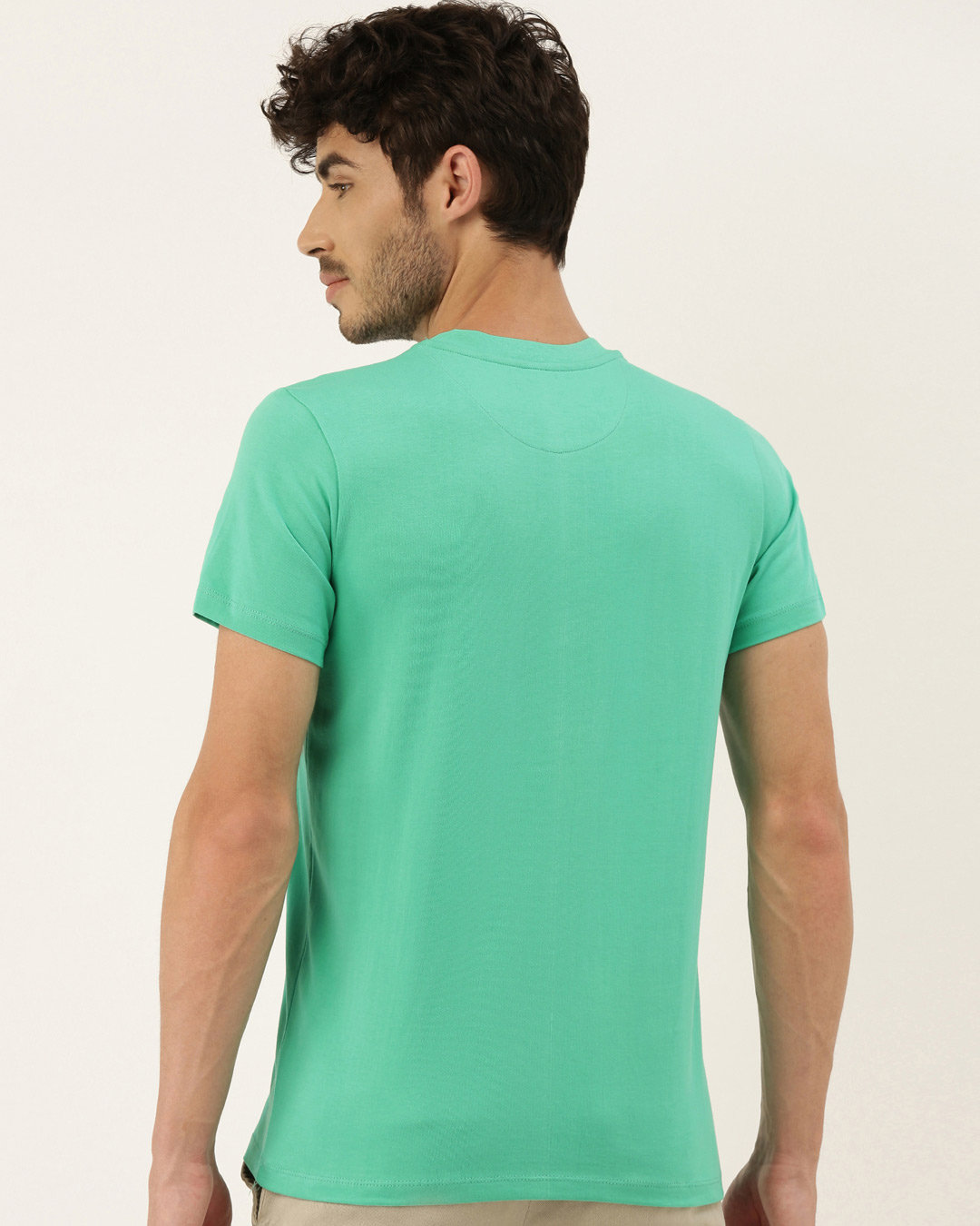 Shop Men's Plus Size Teal Organic Cotton Half Sleeves T-Shirt-Back