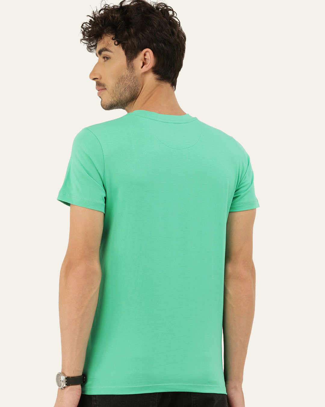 Shop Men's Plus Size Teal Organic Cotton Half Sleeves T-Shirt-Back