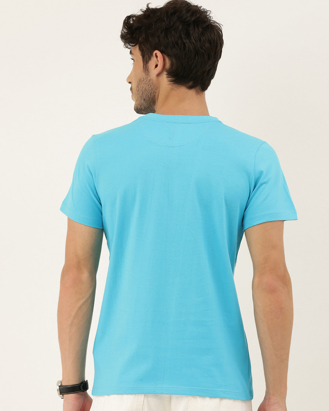 Shop Men's Plus Size Turquoise Blue Organic Cotton Half Sleeves T-Shirt-Back