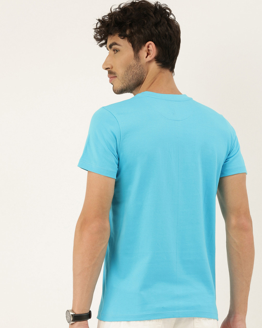 Shop Men's Plus Size Turquoise Blue Organic Cotton Half Sleeves T-Shirt-Back