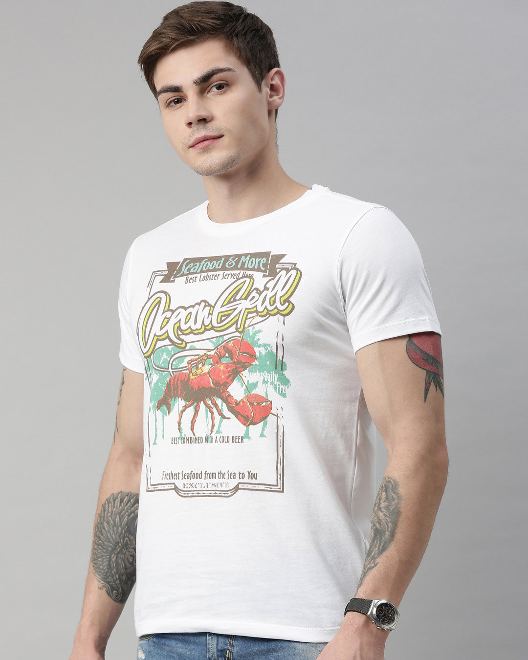 Shop Men's Plus Size White Organic Cotton Half Sleeves T-Shirt-Back