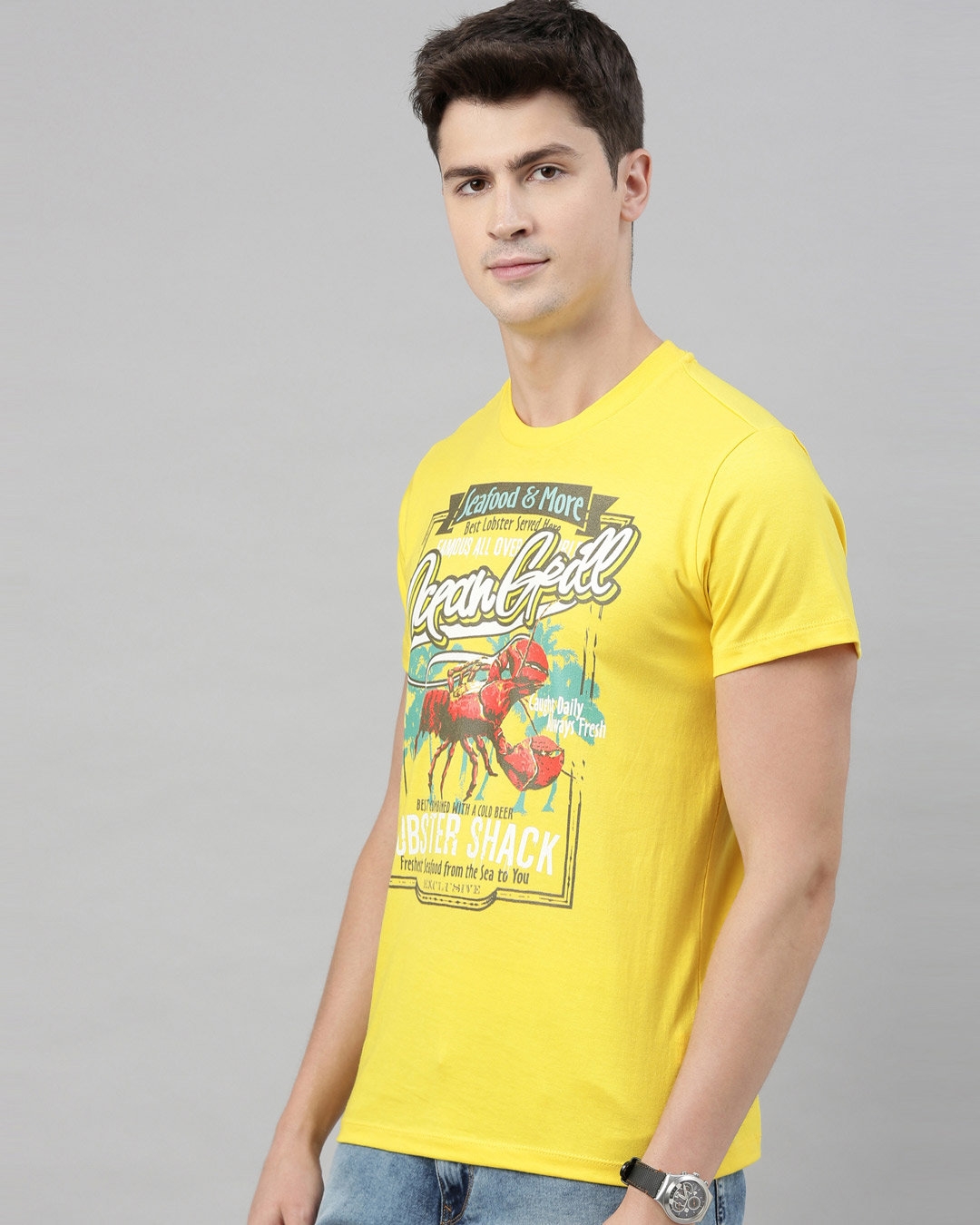 Shop Men's Plus Size Yellow Organic Cotton Half Sleeve T-Shirt-Back
