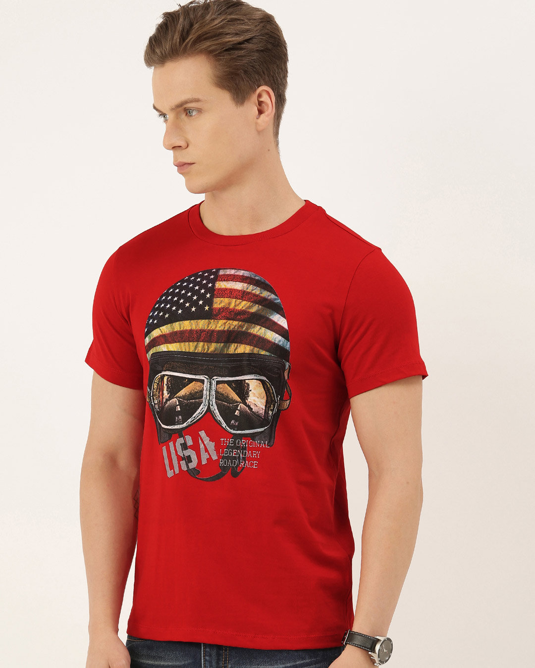 Shop Men's Red Organic Cotton Half Sleeves T-Shirt-Back