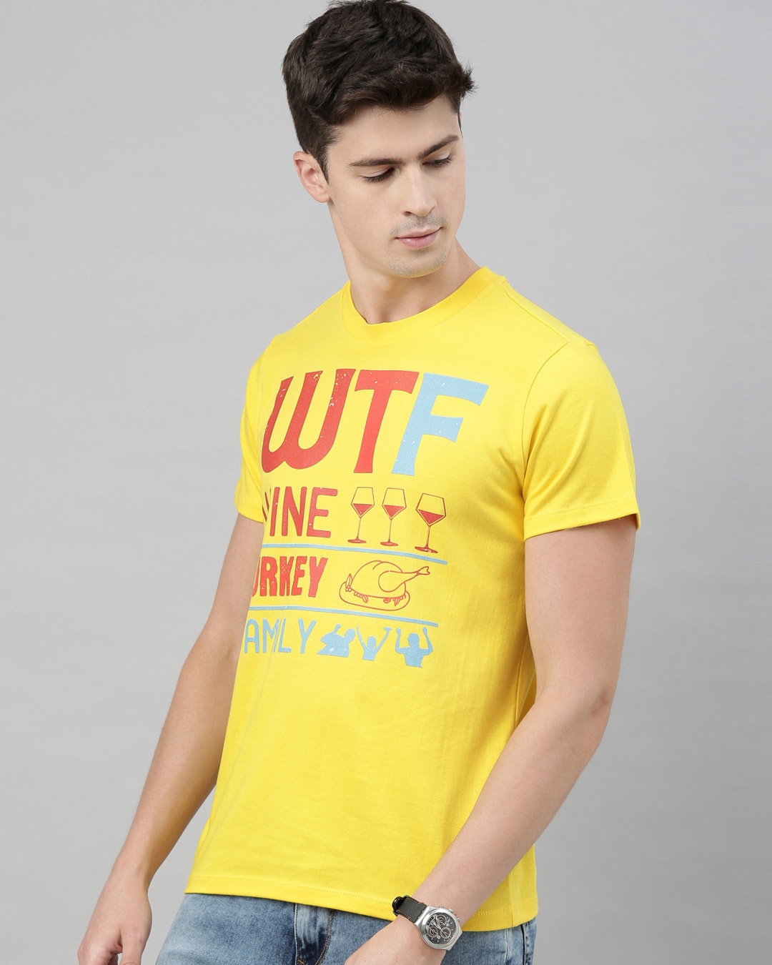Shop Men's Yellow Organic Cotton Half Sleeves T-Shirt-Back