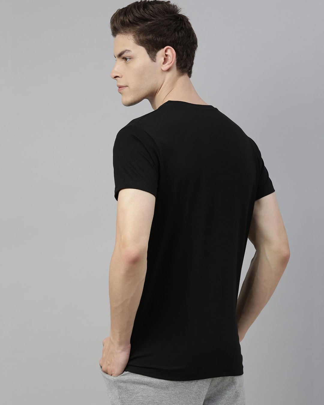 Shop Black Solid T Shirt-Back