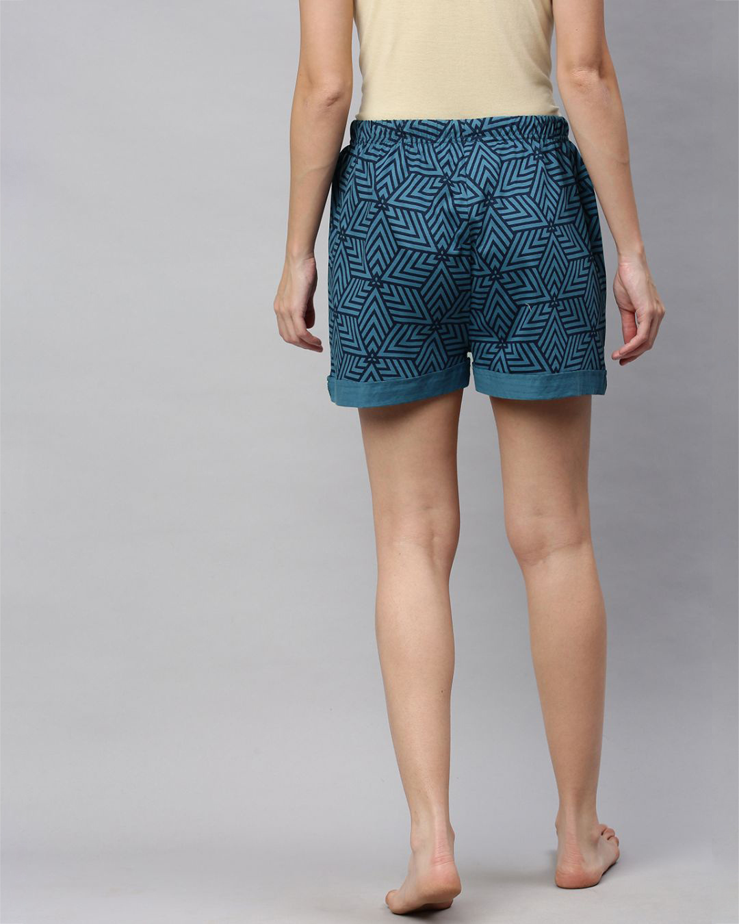 Shop Women's Blue Graphic Print Mid-Rise Shorts-Back